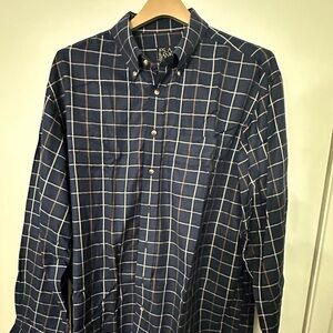 Jos. A. Bank Navy and White Traveler's Collection Winter Plaid Shirt
